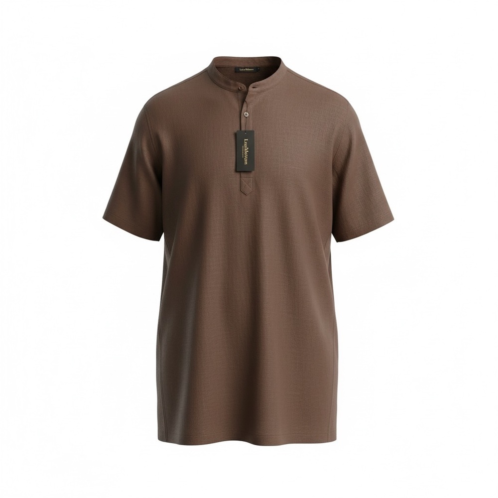 NWT Luc Matton Mens 2XL Brown Henley Tee Minimalist Casual